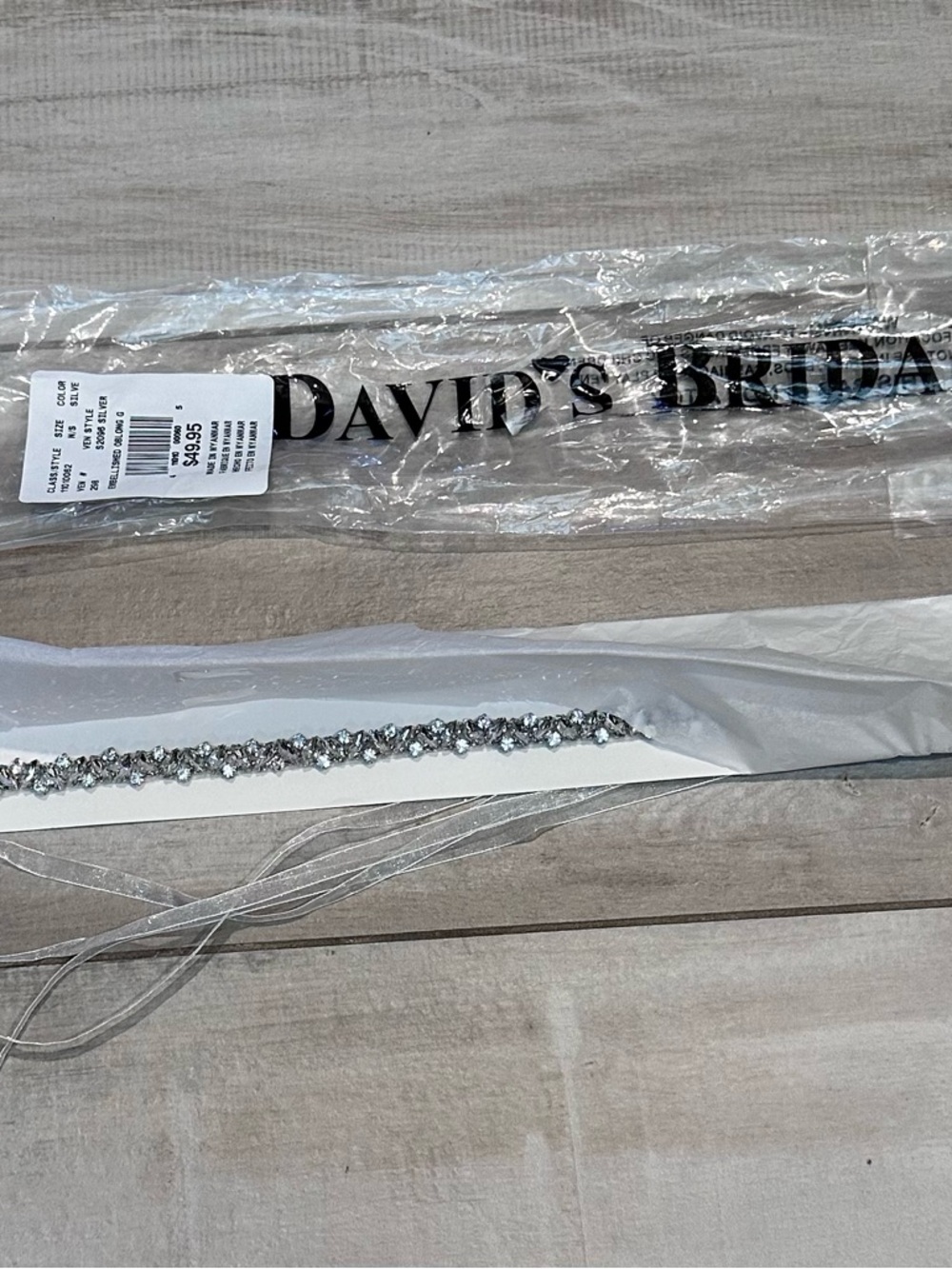 David’s Bridal Silver Crystal Ribbon Belt or Headband